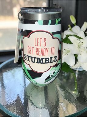 Wine Tumbler 16 oz Let's Get Ready To Stumble Painted Tree - Green Leaf Print